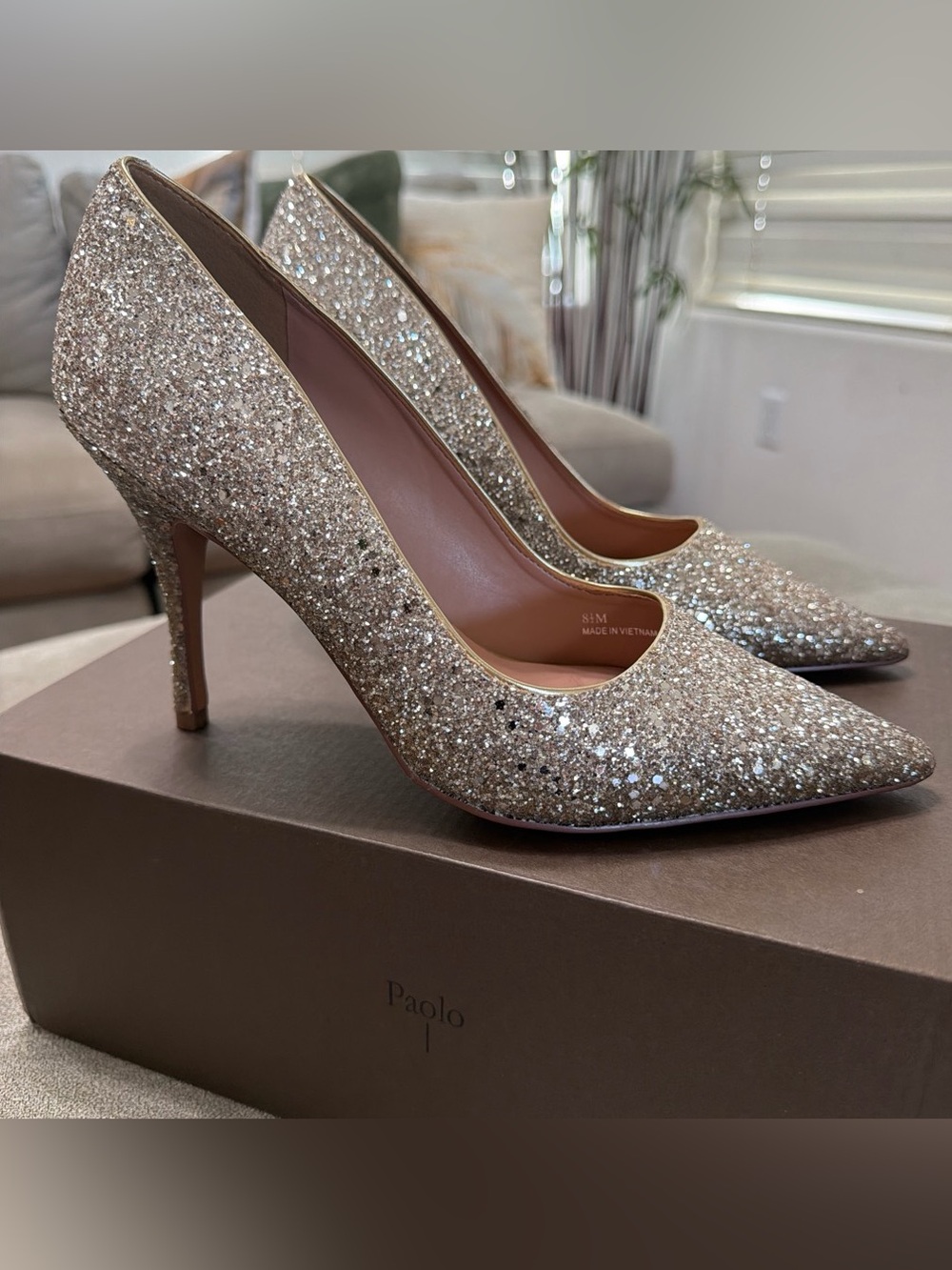 Paolo Gold Glitter Pointed Stiletto Pumps